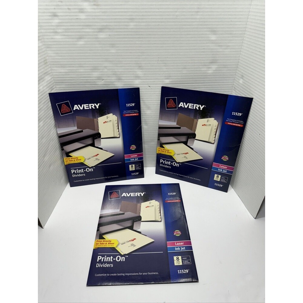 3 PACKS  Avery Print On Dividers 8 Tab 3 Hole Punched Ivory 11529 Laser/ Ink Jet
